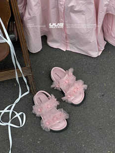 夏季新款韩版货儿童鞋潮牌UUS中大童女童公主蕾丝群花朵凉鞋