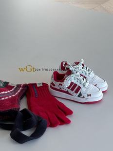 2026春韩版童鞋潮牌WGT中大男女童魔术贴新年红白色百搭运动板鞋