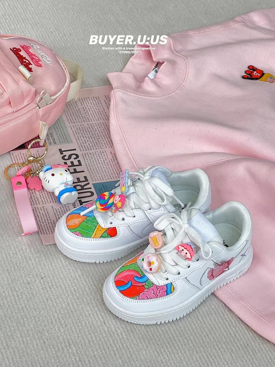 春秋季新款韩版货儿童鞋潮牌UUS中大男女童牛皮白色滑板运动鞋