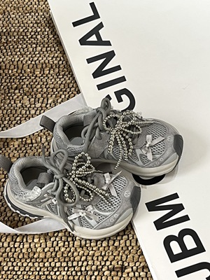 童蝴蝶结网面透气轻便运动老爹鞋