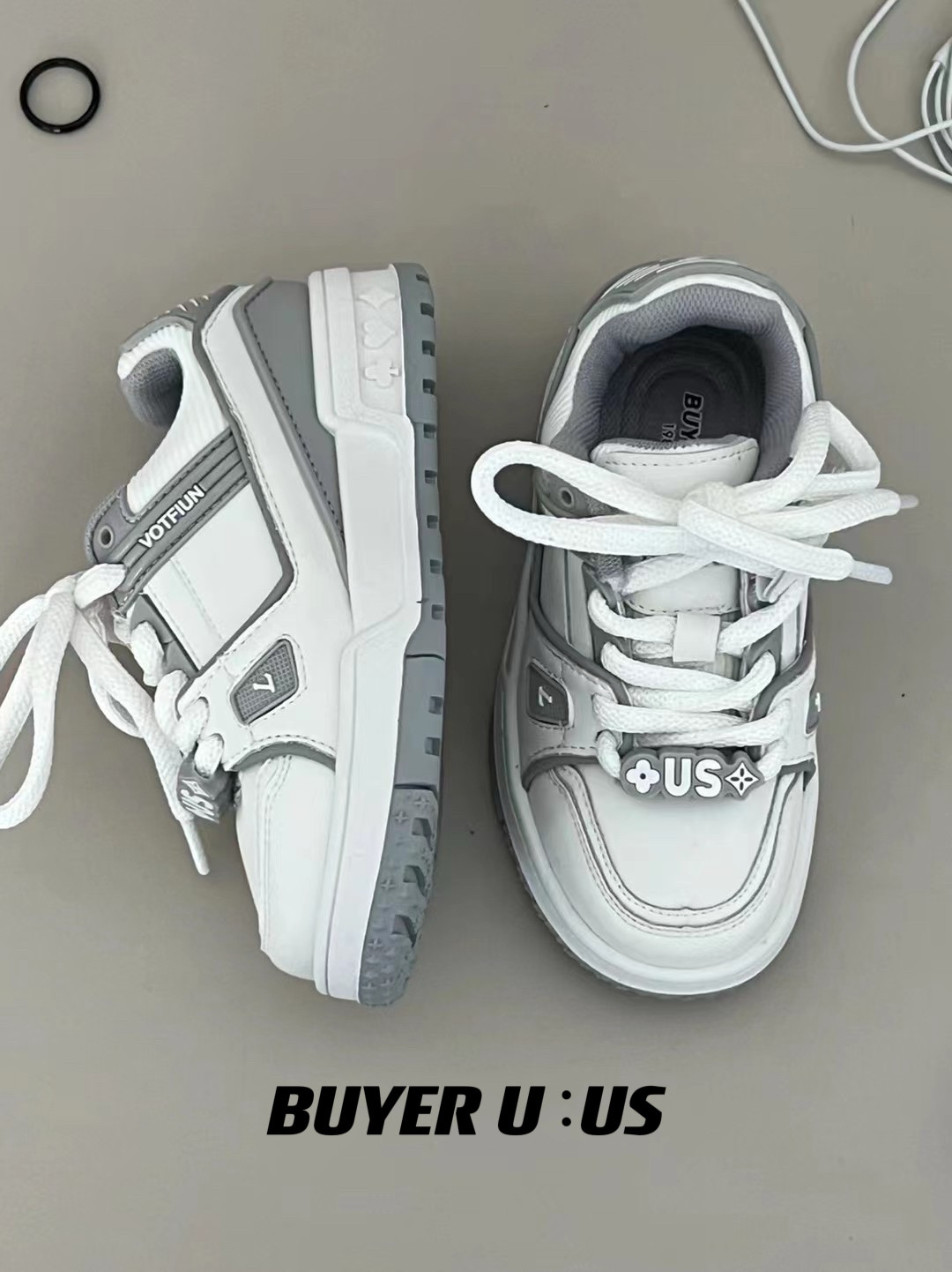 春秋新款韩版货儿童鞋潮牌UUS中大男女童魔术贴白色滑板运动鞋