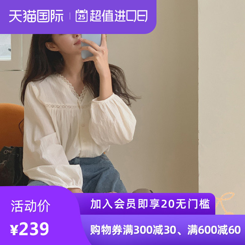 【奶油色现货】cherrykoko蕾丝衬衫女气质韩版百搭新款2020年秋