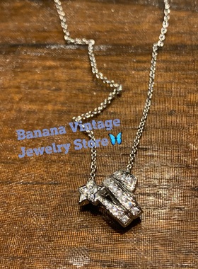 Vintage镶钻925项链复古中古韩国