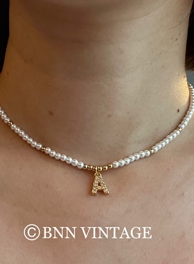 法式Vintage复古中古精致珍珠镶钻字母明星虞书欣钟楚曦名媛 项链