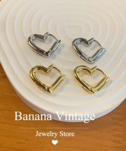 Lovely Girl@Banana Vintage复古中古精致爱心法式简约 耳环 耳钉