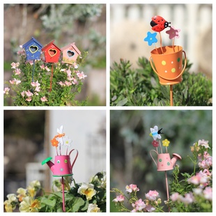 户外铁艺花园花插饰庭院别墅阳台花盆装 造景布置小水桶水壶插件