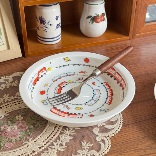 北府 小火车骨瓷盘饭盘汤盘小食盘甜品盘儿童陶瓷盘可微波