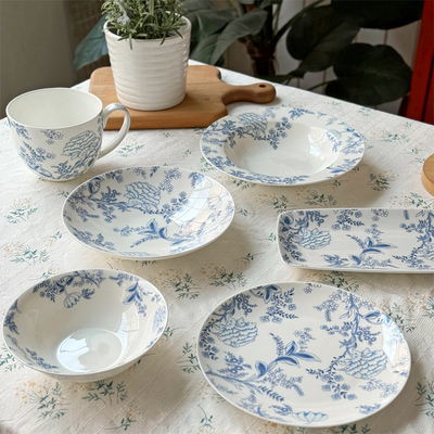 特别好看的釉中彩中古风骨瓷碗盘