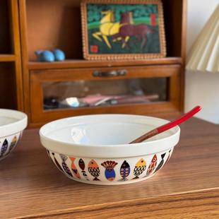 北府  蓝鱼骨瓷早餐碗燕麦碗甜品碗敞口面碗护边陶瓷碗可微波