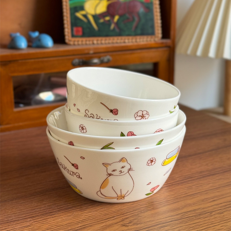 北府 樱花猫骨瓷小碗面碗米饭碗汤碗甜品碗陶瓷碗可微波,餐饮具,碗,淘宝优惠券,粉丝福利购,淘宝优惠卷