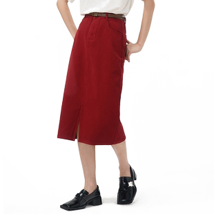 WEWE/唯唯秋季新品女装高腰复古港风包臀高腰中长款女半身裙