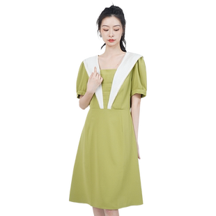 WEWE唯唯夏季新品女装特色剪裁撞色拼接女士连衣裙大气通勤