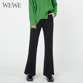 新品 女装 气质通勤时尚 WEWE唯唯冬季 OL风微喇开叉休闲裤 加绒