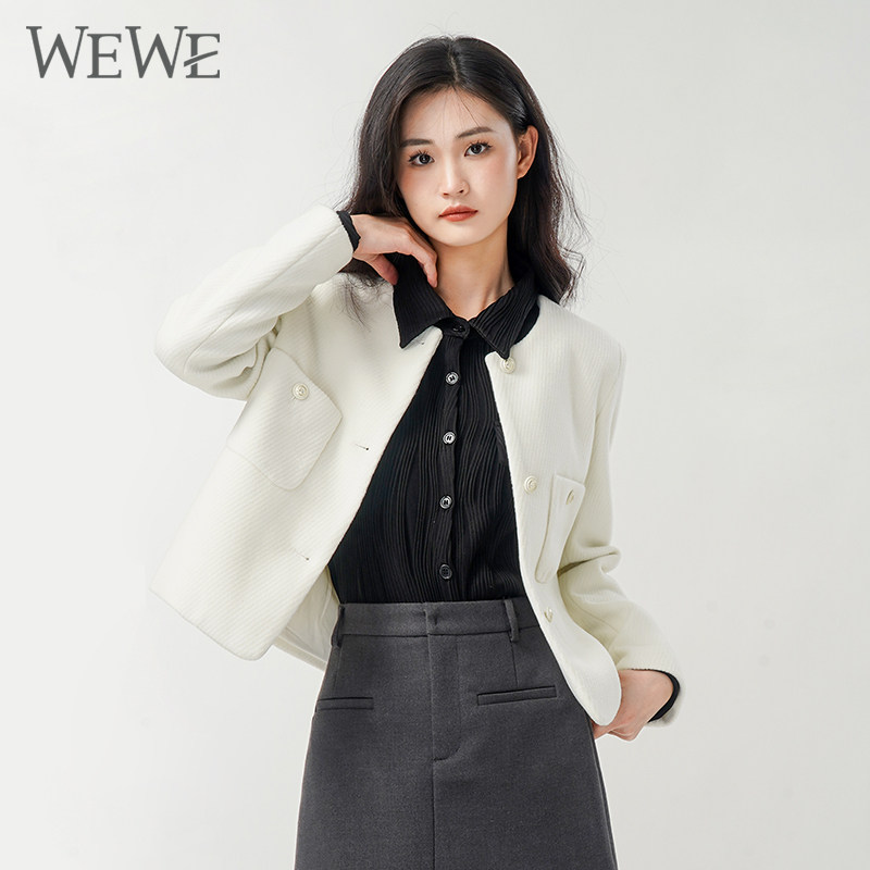 WEWE/唯唯冬季新品女装时尚复古气质通勤小外套洋气简约