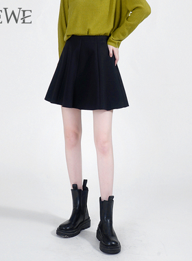 WEWE唯唯冬季新品女装商场同款高腰减龄时尚百褶半身裙青春学院