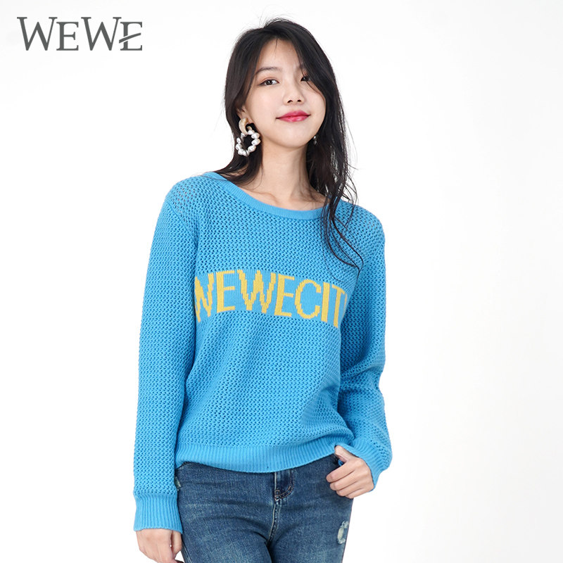 WEWE/唯唯春季新品女装时尚清新WEWE字母活力毛衣舒适透气