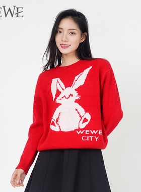 WEWE/唯唯冬季新品女装商场同款卡通兔子WE字母休闲毛衣女