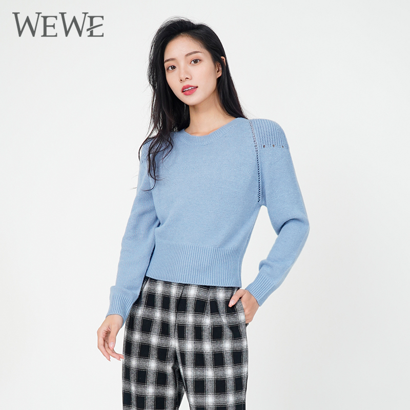 WEWE唯唯套头圆领短款收腰