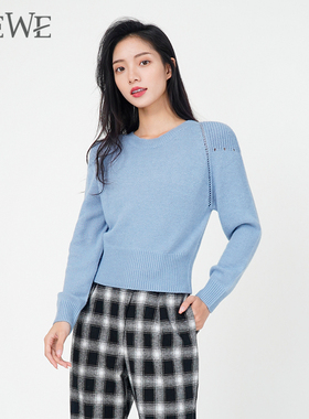 WEWE唯唯冬季新品女装温柔优雅简约短款毛衣百搭休闲气质收腰