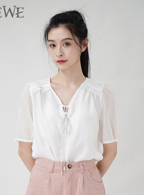 WEWE/唯唯夏季新品女装气质通勤亲肤透气V领雪纺衫简约OL风