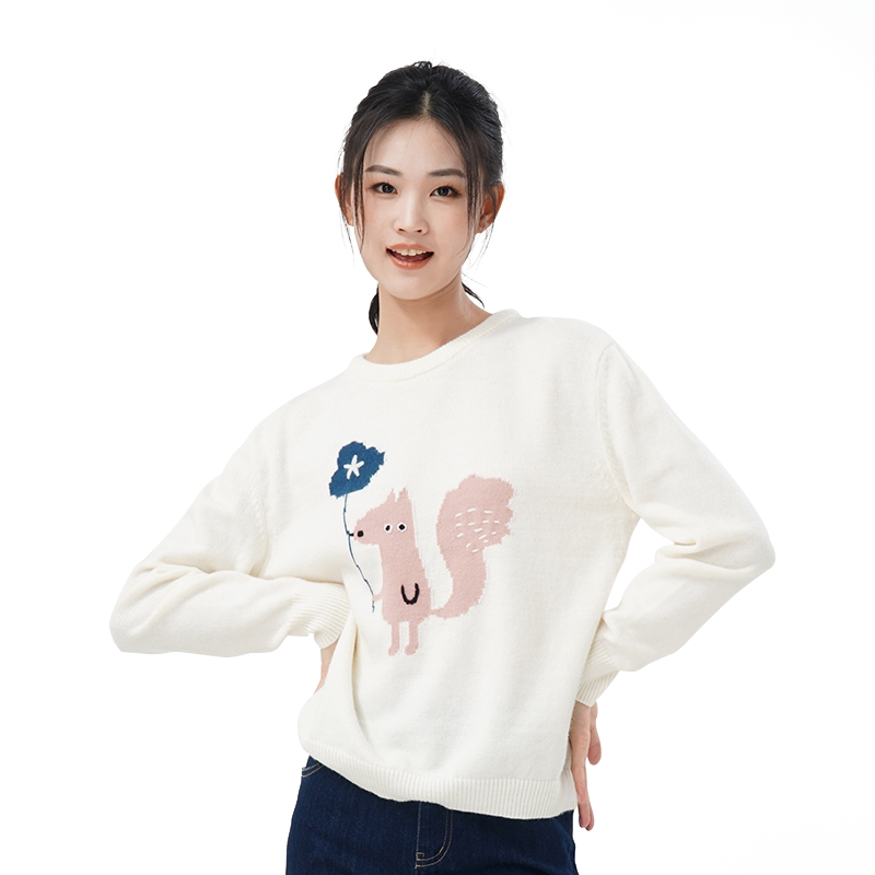 WEWE唯唯套头圆领卡通图案毛衣