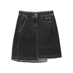 WEWE唯唯夏季新品女装高腰a字牛仔包臀裙百搭显瘦个性拼接