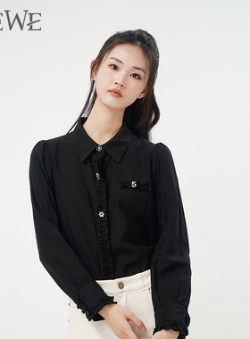 WEWE/唯唯秋季新品女装简约气质时尚通勤OL风女士衬衫荷叶边