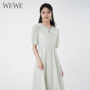 WEWE/唯唯夏季新品女装清新田园复古文艺娃娃领女士连衣裙