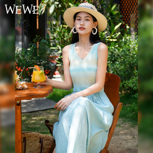 WEWE/唯唯夏季新品女装时尚优雅渐变收腰显瘦度假风连衣裙
