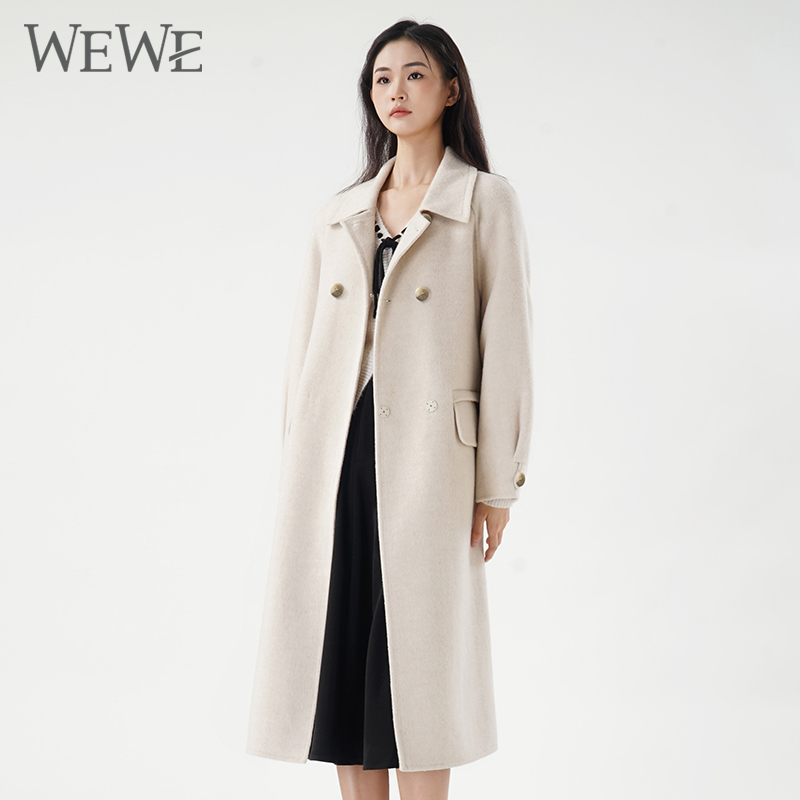 WEWE唯唯长款OL风双排扣大衣