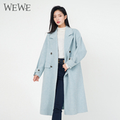 新品 女装 简约大气时尚 WEWE唯唯冬季 长款 双面呢大衣休闲清新
