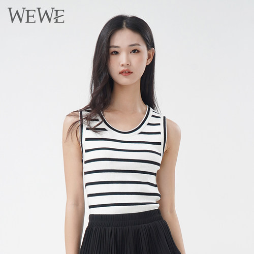 条纹WEWE唯唯高弹修身休闲背心