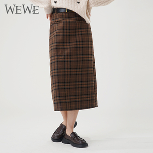 WEWE/唯唯冬季新品女装经典格子时尚通勤半身裙气质OL风