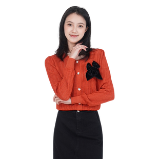 WEWE/唯唯夏季新品女装甜美清新减龄针织开衫蝴蝶结装饰女