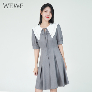 WEWE唯唯春秋新品女装清新甜美大翻领时尚连衣裙收腰显瘦减龄