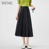 年春季 WEWE 唯唯半身裙中长款 高腰显瘦百褶a字半身