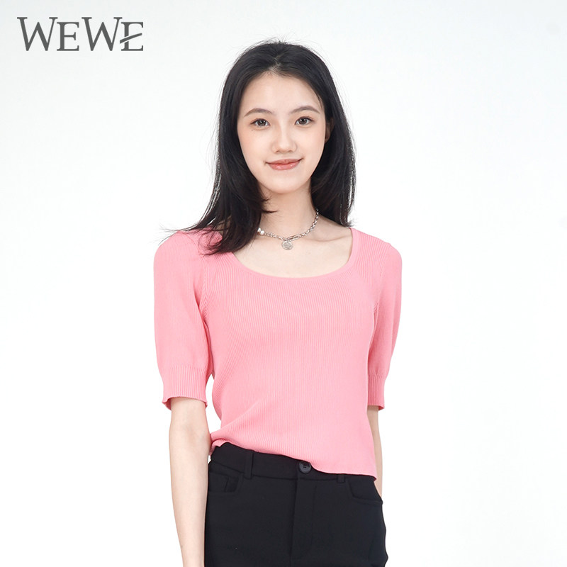 WEWE/唯唯夏季新品女装修身高弹短款女士冰丝上衣亲肤打底