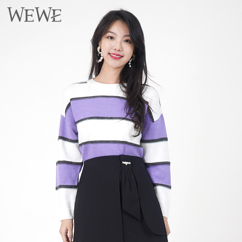 WEWE/唯唯春季新品女装清新条纹时尚休闲毛衣甜美减龄学院风