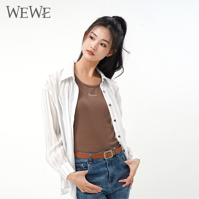 WEWE唯唯直筒休闲单排扣长袖衬衫