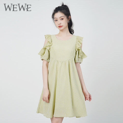WEWE唯唯甜美减龄露肩高腰a字