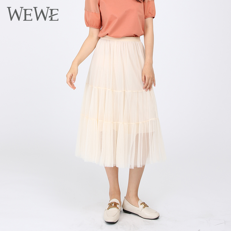 WEWE唯唯高腰百褶半身裙甜美清新