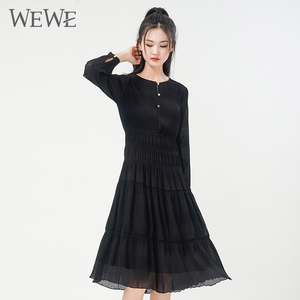 WEWE/唯唯春秋新品女装气质显瘦时尚简约休闲通勤连衣裙