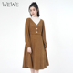 唯唯冬季 新品 女装 WEWE 时尚 撞色高领保暖气质连衣裙通勤简约