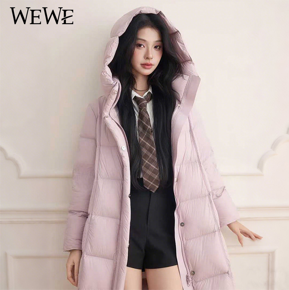 唯唯淑女风连帽中长款保暖羽绒服