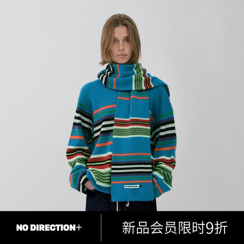 NO DIRECTION+2026冬艺术感羊毛V领彩条套头针织衫N640139651D