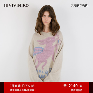 IIIVIVINIKO2025冬新款 艺术家合作系列宽松嵌花毛衣女M540142662D