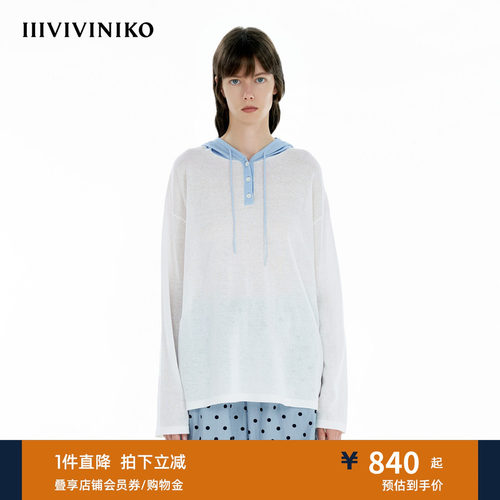 IIIVIVINIKO夏季新款慵懒宽松廓形撞色连帽罩衫女C520162622E