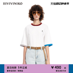 T恤女M310507303B IIIVIVINIKO春夏新品 宽松简约百搭圆领纯棉短袖