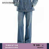 宽松复古直筒微阔裤 新款 IIIVIVINIKO冬季 子女 赛络纺牛仔