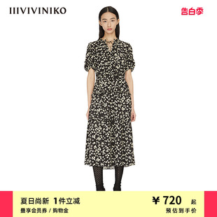 抽褶连衣裙女R220618138C IIIVIVINIKO春夏新品 碎花泡泡袖